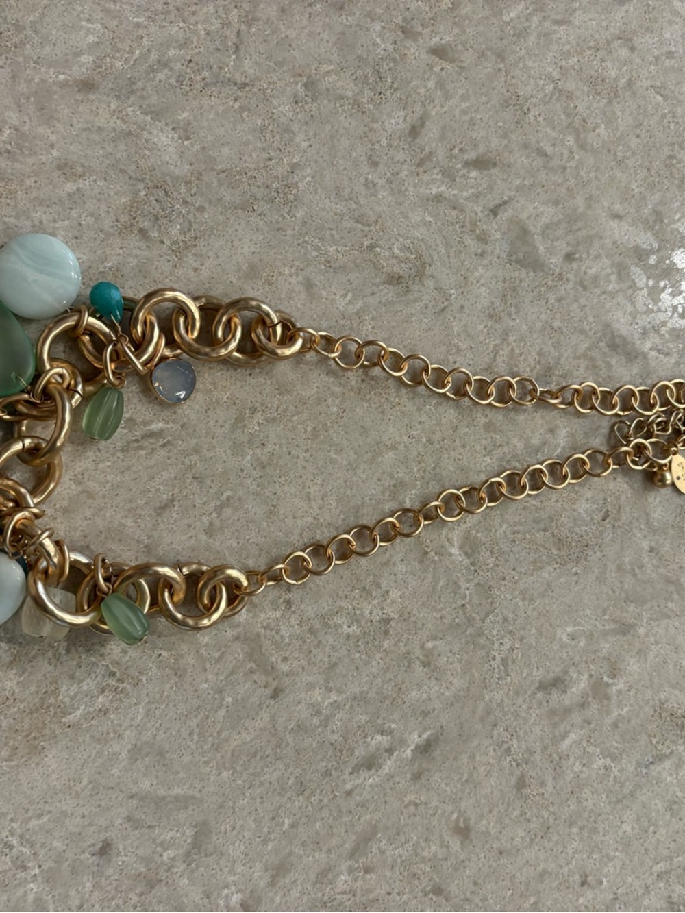 Chico's Gold-Tone Double Chain Necklace with Green and Aqua Beads